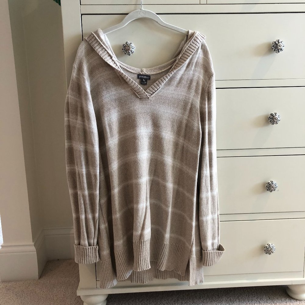Eddie Bauer 2XLtall brown striped hooded sweater